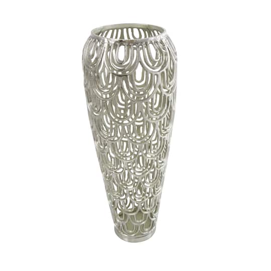 25" Silver Aluminum Metal Geometric Art Deco Inspired Arched Vase